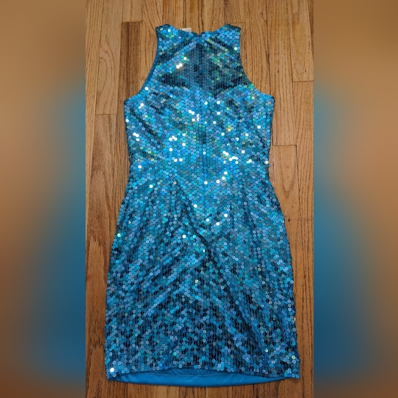 Niteline Vintage Blue Sequin Evening Cocktail Clubbing Mini Dress sz 10 - Picture 8 of 12